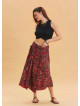 Red Patterned Bohemian Skirt with Gipe Detail and Tied Waist 4507